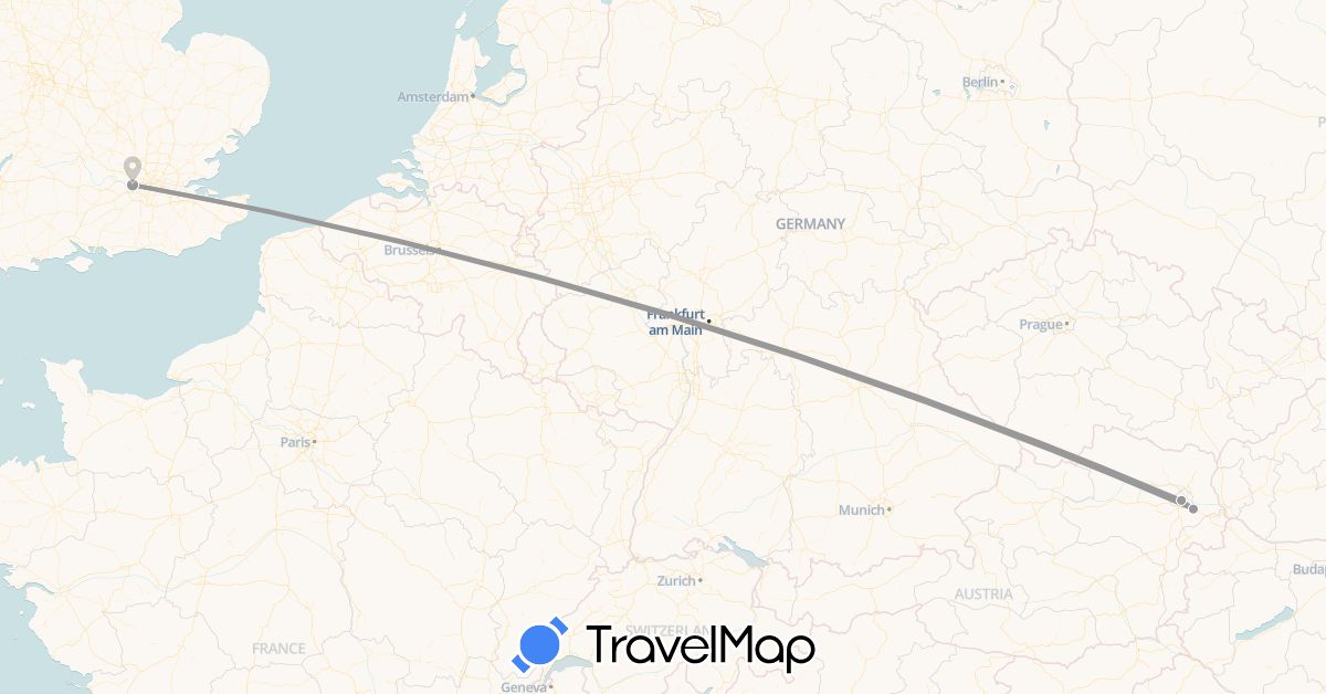 TravelMap itinerary: driving, plane in Austria, United Kingdom (Europe)